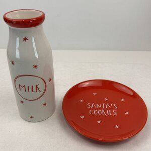Santa's Cookies and Milk Ceramic Set Christmas Plate and Jug Holiday Treats NEW
